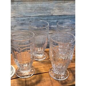 Set of 4 Princess House Crystal Clear Footed Tumblers Embossed Vintage Design